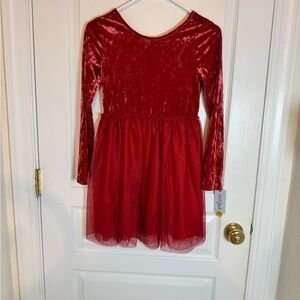Cat & Jack Girls Red Velvet Scoop Neck Dress Top